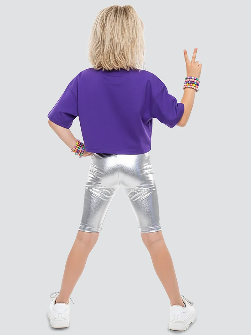 دينوكيدس بنطلون ضيق بناتي فوق الركبة فضي رمادي لامع